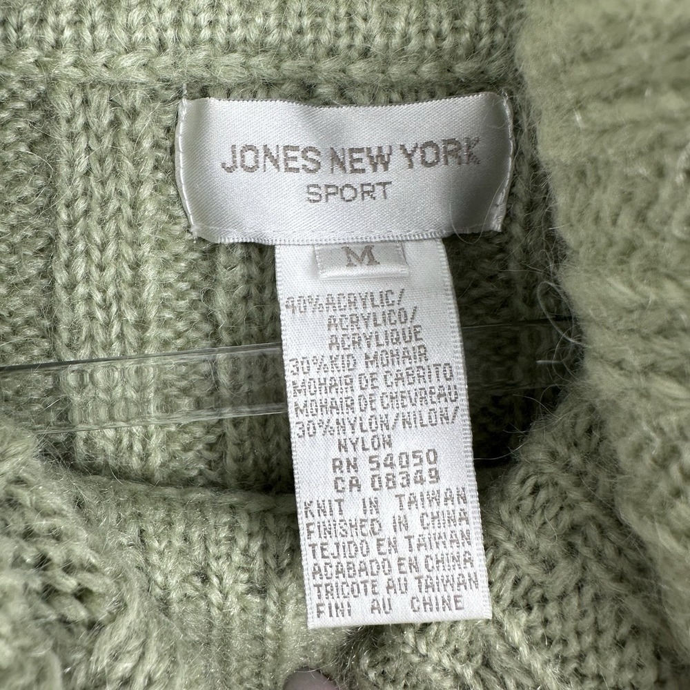Vintage Jones NY Sport Turtleneck‎ Sweater Womens M Green Mohair Blend Ribbed - Picture 7 of 9